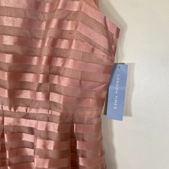 NWT London Times Modcloth Rose Gold Pink Retro Organza Stripe A Line Dress - Picture 8 of 8